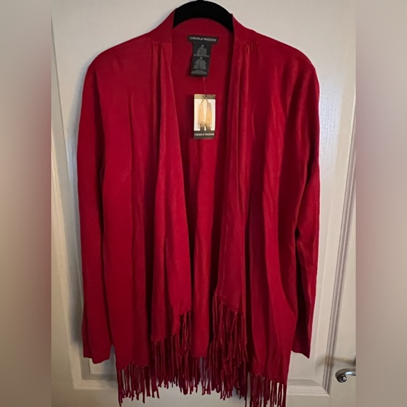 Chelsea & Theodore Jackets & Blazers - Chelsea & Theodore Fringe Red Cardigan in size Medium.. NWT.. never been worn..